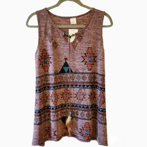 Feather Bolo Southwestern Aztec Zapotec Style Top, Size L/XL